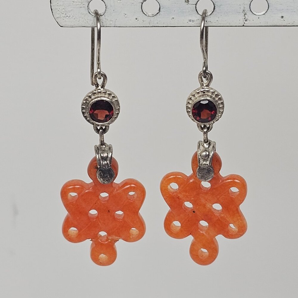 Vtg PTI Sterling Silver 925 Endless Eternal Knot Earrings Carnelian Garnet Stone